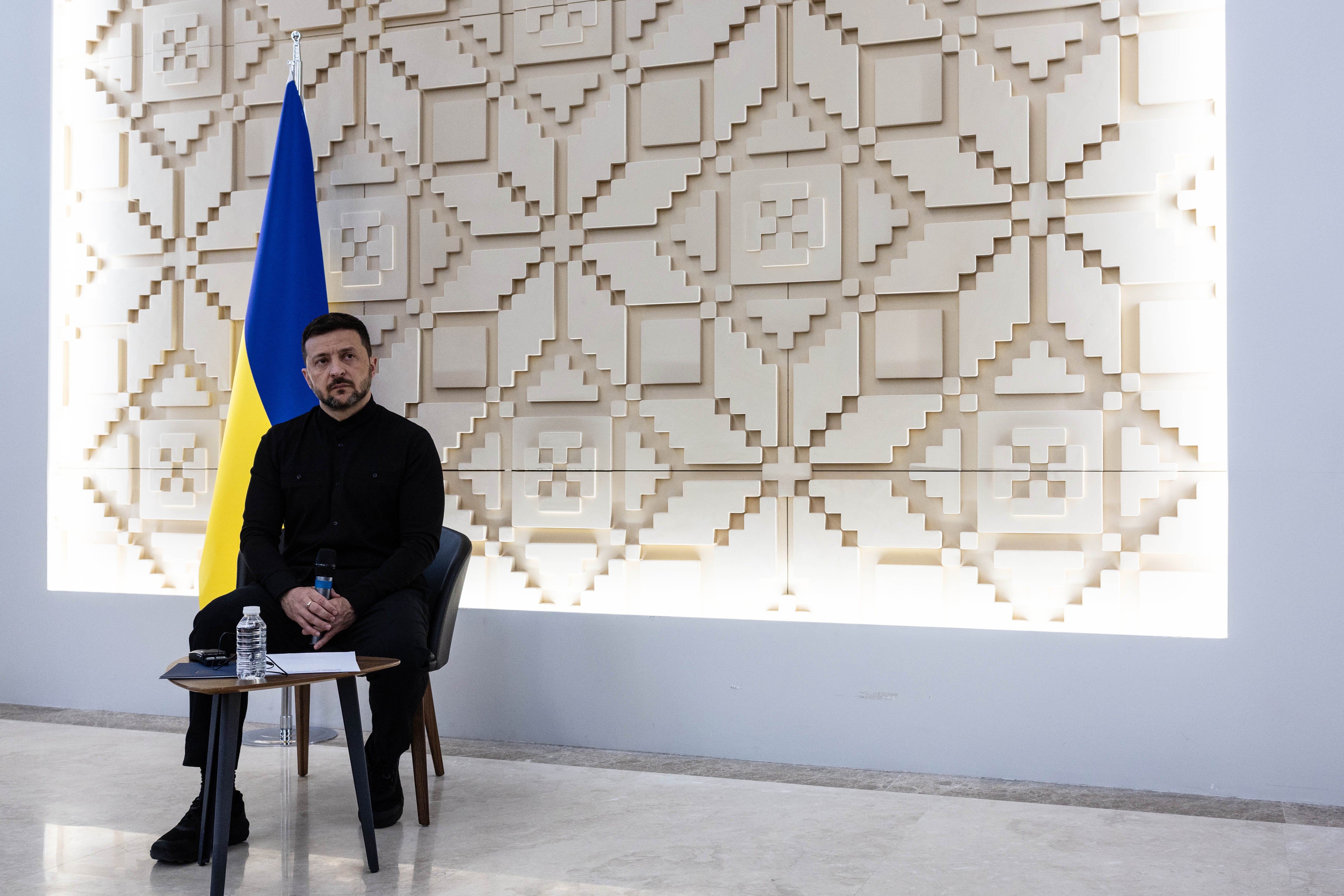 Ukrainian president Volodymyr Zelensky reacts as he waits to speak to media after his meeting with Turkish president Recep Tayyip Erdogan on 15 May 2025 in Ankara