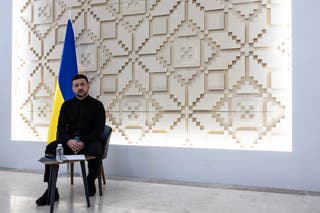 Ukrainian president Volodymyr Zelensky reacts as he waits to speak to media after his meeting with Turkish president Recep Tayyip Erdogan