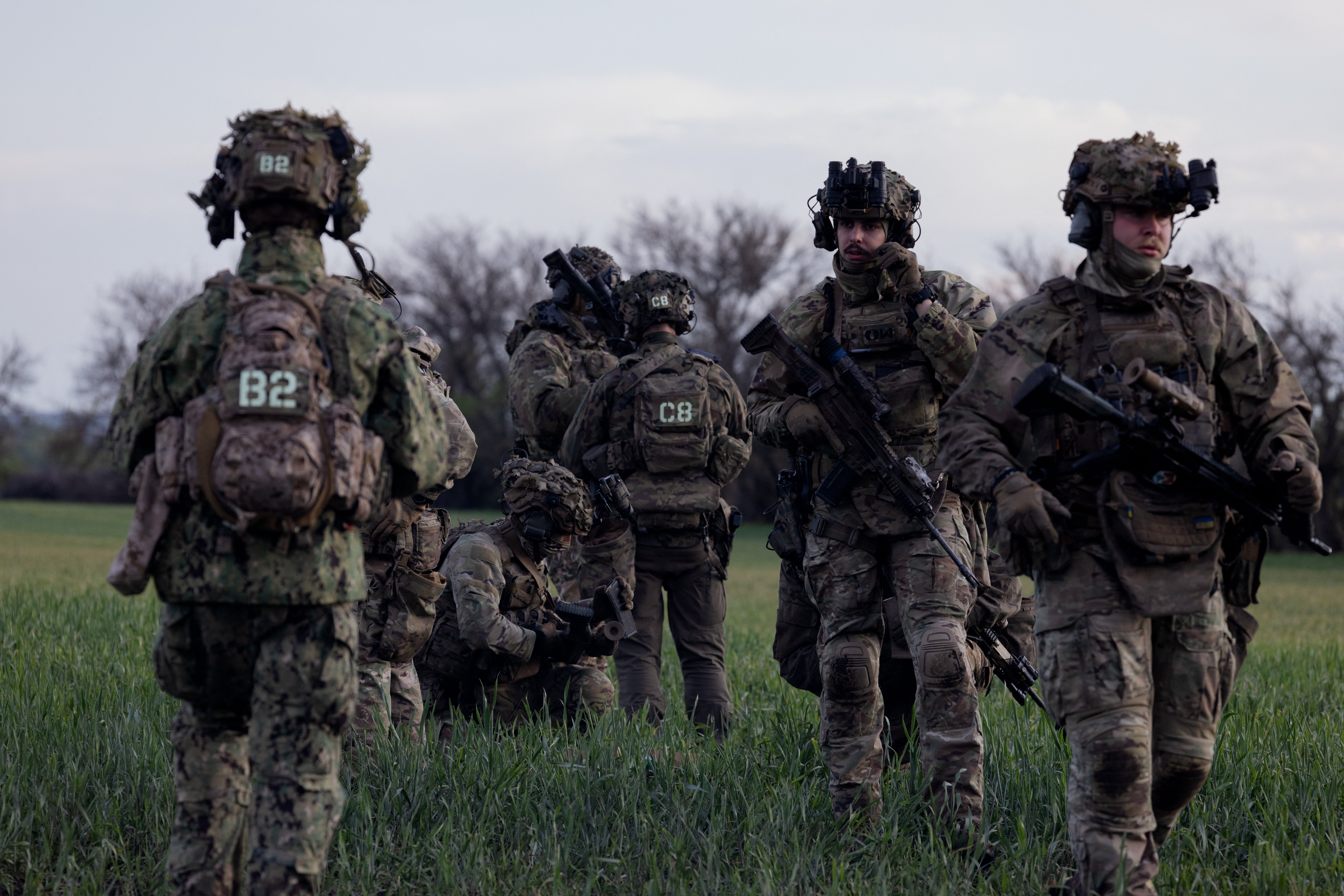 Ukrainian servicemen of the 3rd Separate Assault Brigade take part in a military training at an undisclosed location in Kharkiv Region on 14 May 2025