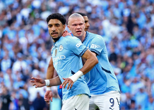 <p>Marmoush took his first penalty for City in the FA Cup final, but missed</p>