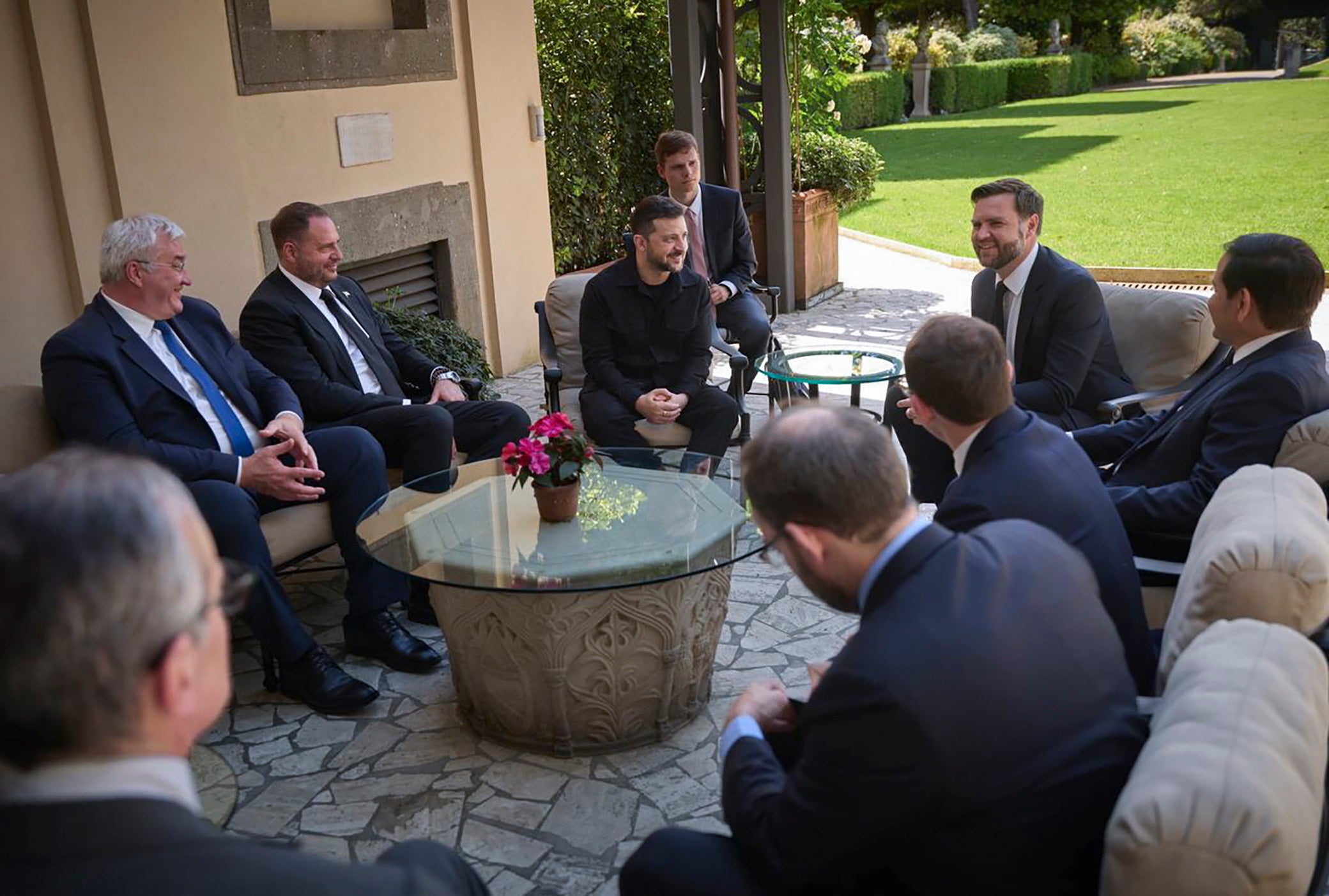 Ukrainian president Volodymyr Zelensky and US vice president JD Vance sit for a meeting in Rome
