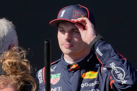 <p>Max Verstappen celebrates after winning the Emilia Romagna Grand Prix (Luca Bruno/AP)</p>