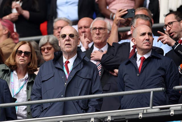 <p>Avram Glazer, co-owner of Manchester United and Omar Berrada, CEO of Manchester United watch on from the stands</p>