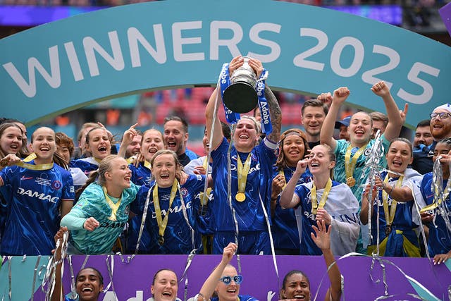 <p>Chelsea lifted the Women's FA Cup to complete the Treble</p>