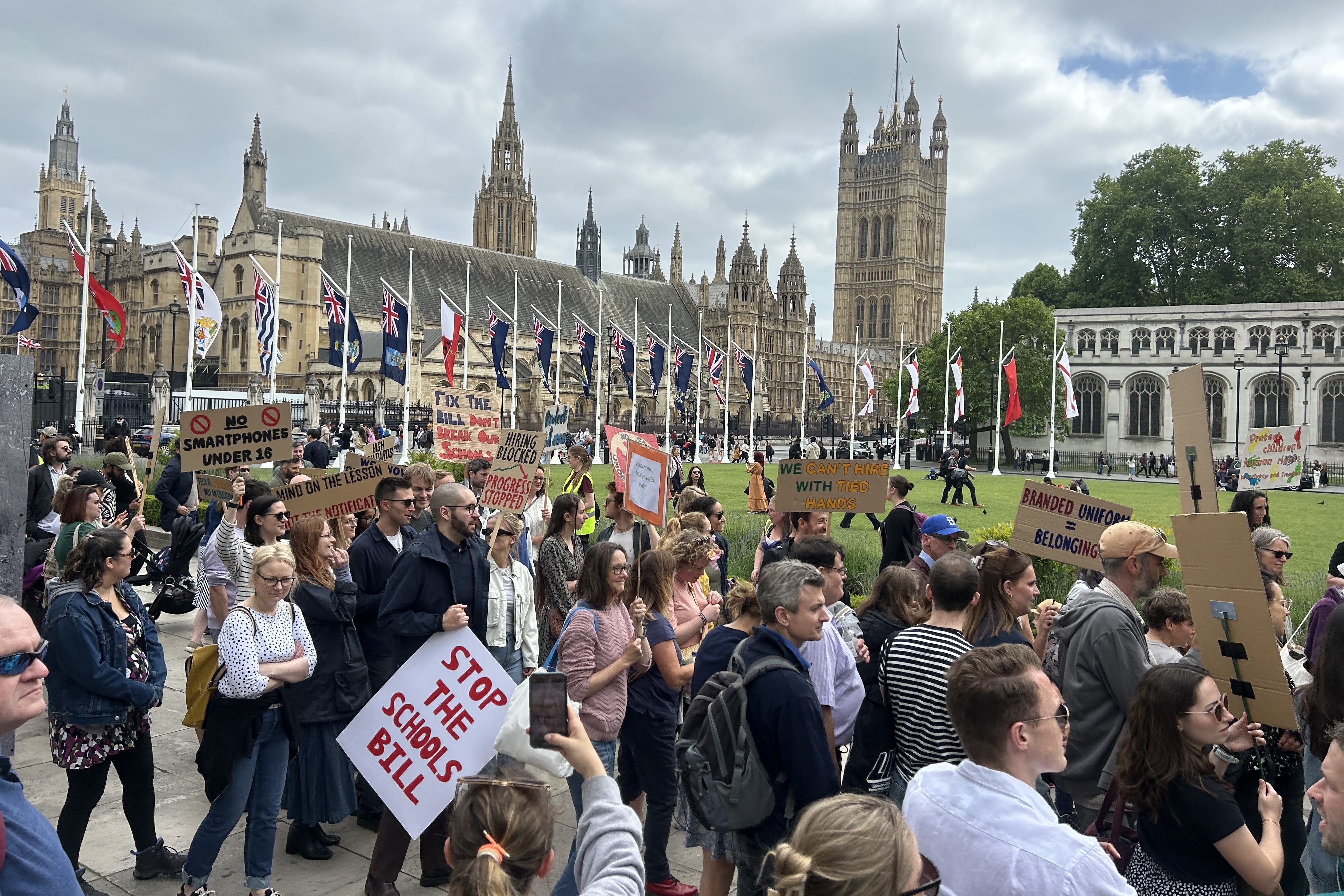 Protesters in central London during a demonstration against the Children’s Wellbeing and Schools Bill (Emily Smith/PA)