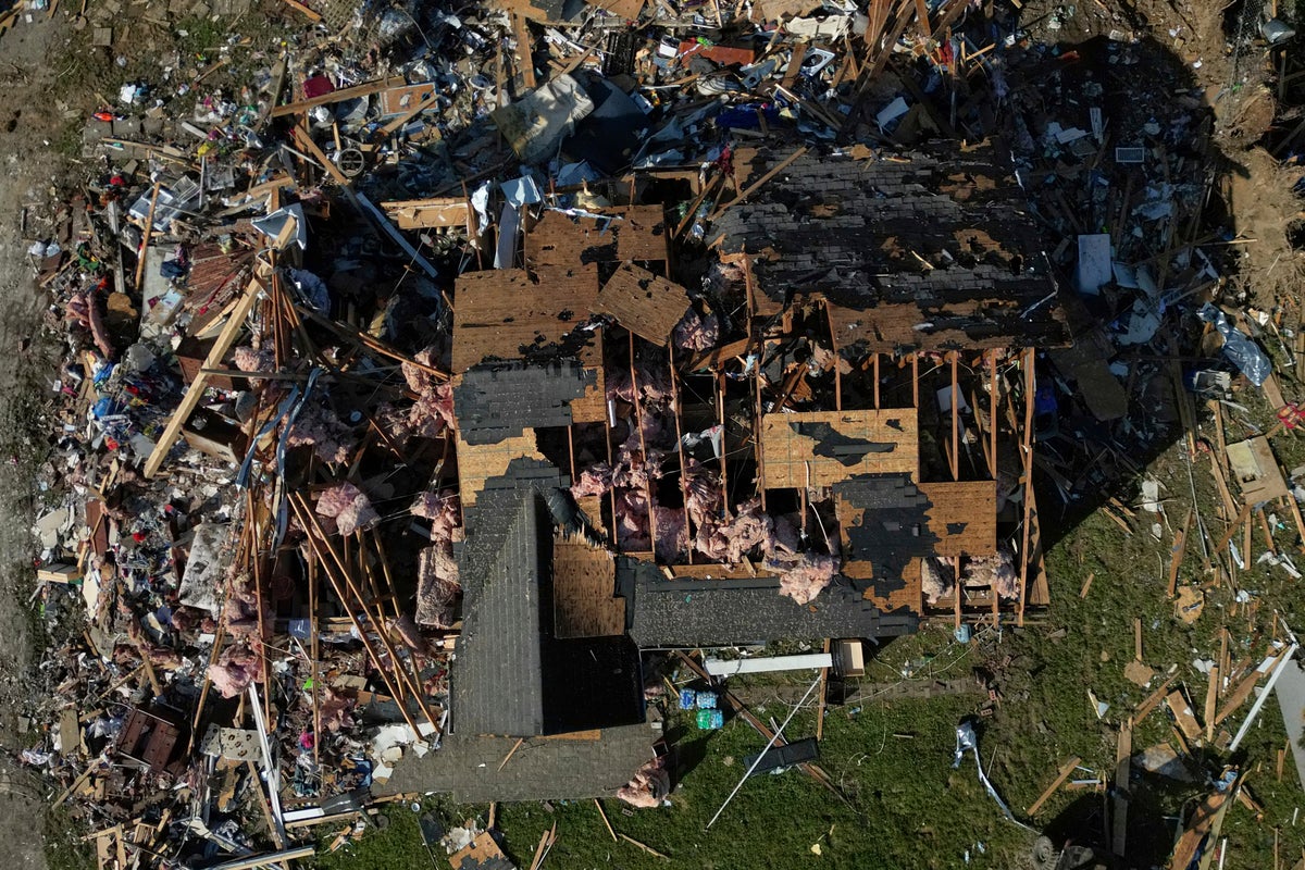 Drone footage shows neighbourhood flattened as Kentucky tornado kills 19
