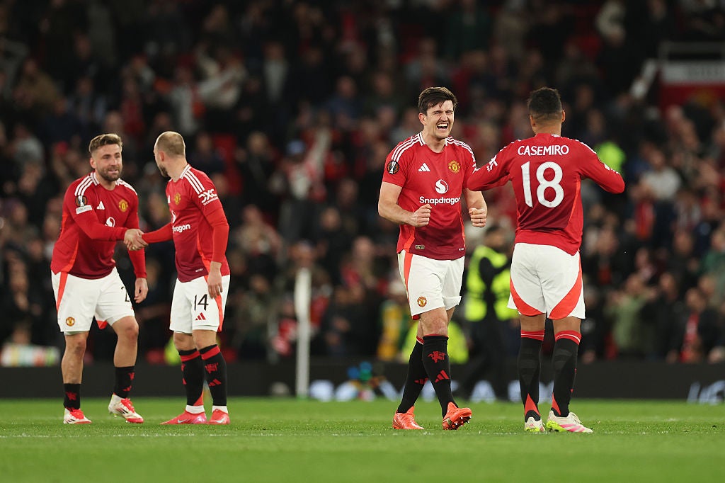 Manchester United's quarter-final victory over Lyon triggers a joyous scene at Old Trafford