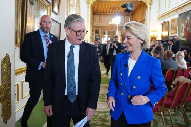 <p>Prime minister Keir Starmer and Ursula von der Leyen, president of the European Commission, at the end of the UK-EU summit in London</p>