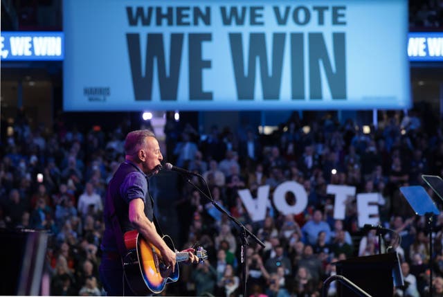 <p>Bruce Springsteen performs at campaign rally in support of Democratic presidential nominee Kamala Harris </p>