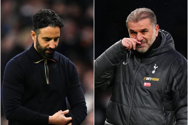 Ruben Amorim (left) and Ange Postecoglou’s teams have one chance to salvage their dismal seasons (Martin Rickett/Mike Egerton/PA)