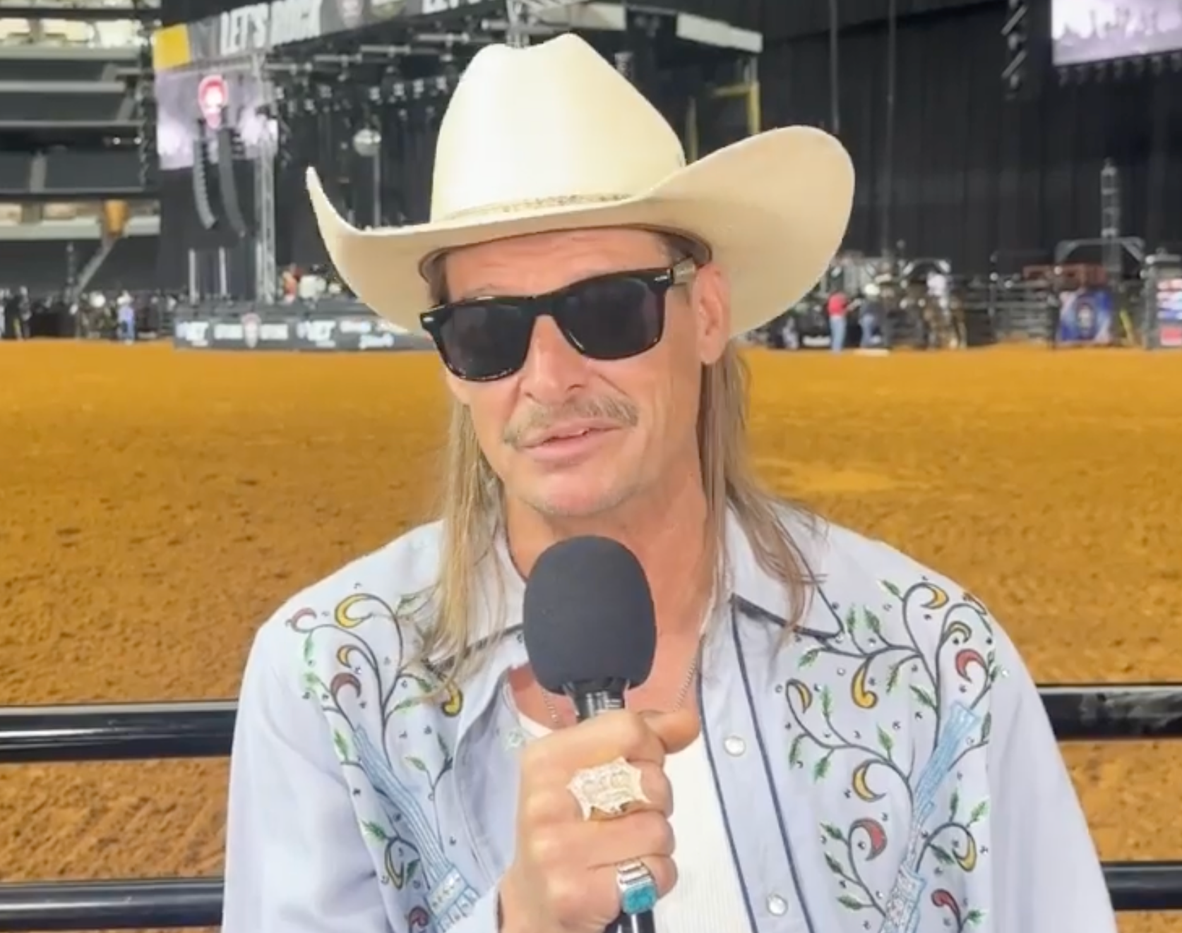 Kid Rock is interviewed by Fox News at his 'Rock N Rodeo' event in Arlington, Texas, on May 16 2025