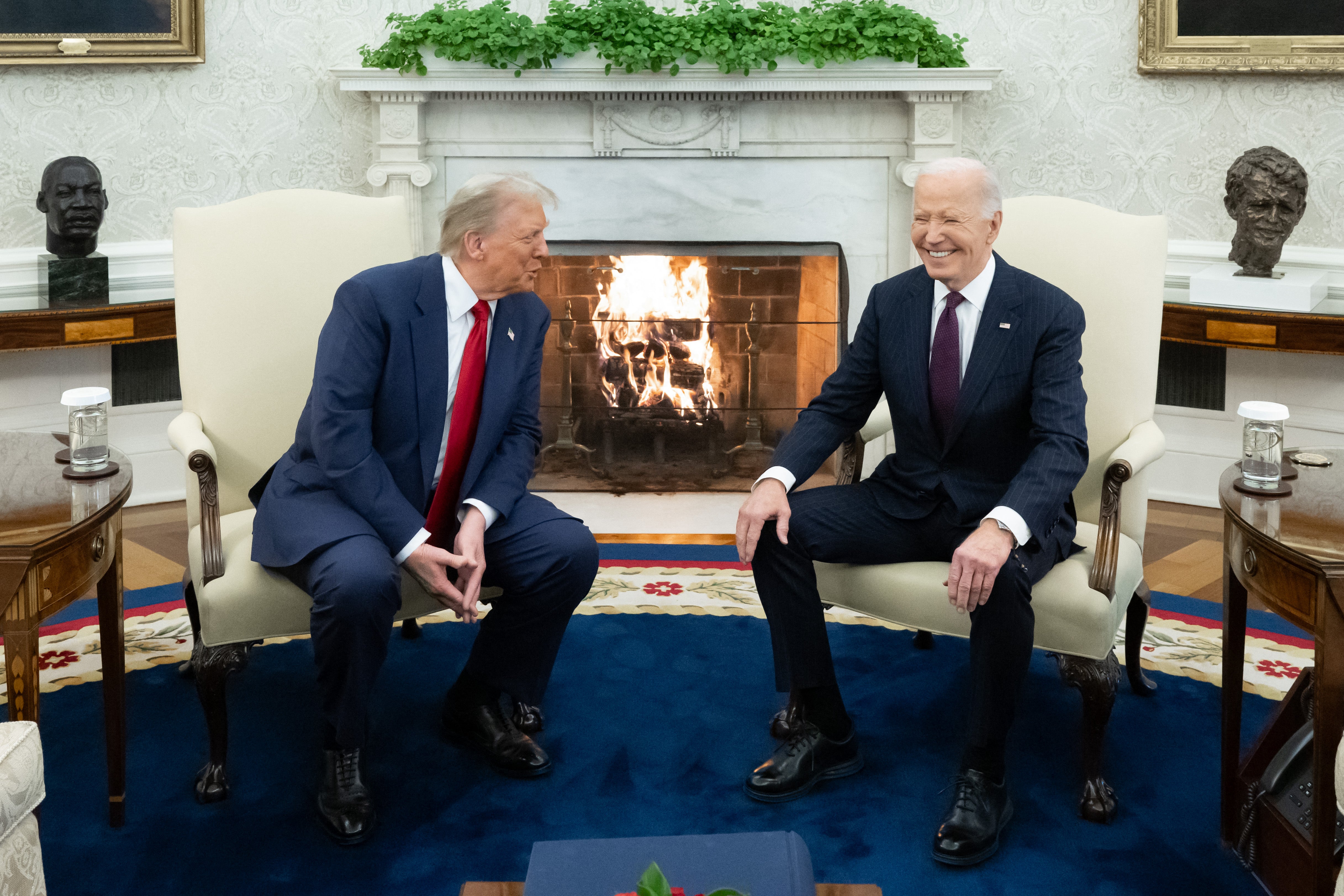 President Donald Trump on Saturday shared a baseless conspiracy theory that former President Joe Biden died and was replaced by a robotic clone.