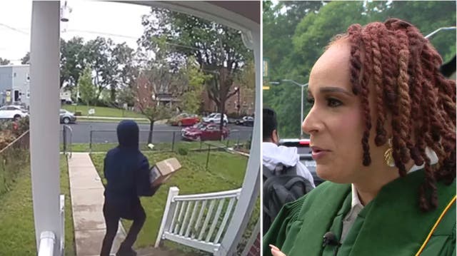 <p>Dr Leah Carrington-Boney, right, said her graduation regalia was stolen from her porch a day before her commencement </p>