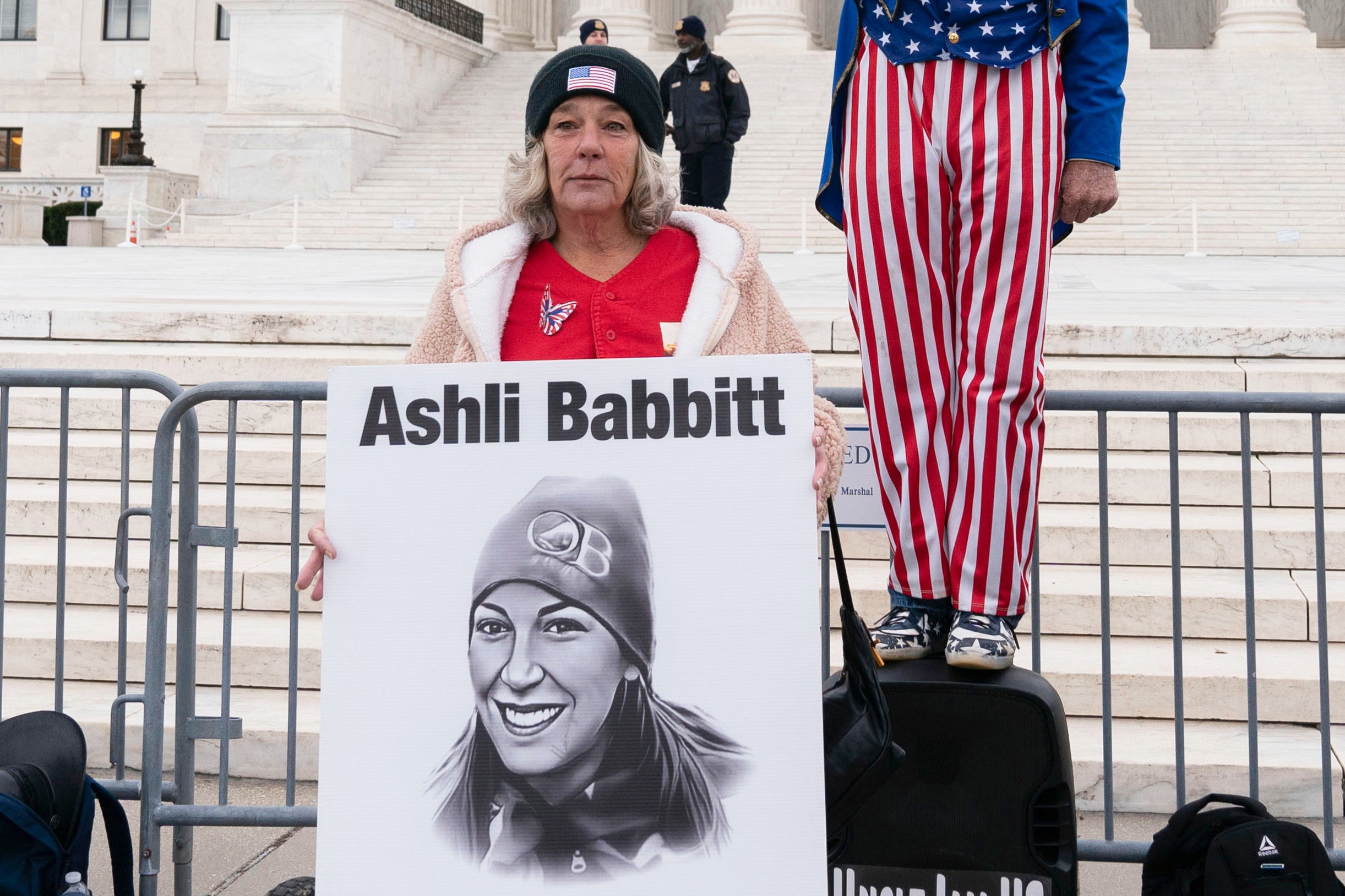 Micki Witthoeft, mother of Ashli Babbitt, with a picture of her late daughter
