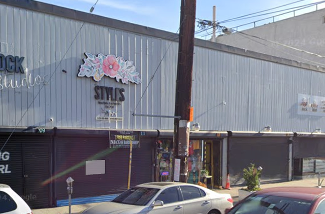 <p>The Syles Barber Lounge in Los Angeles. The barbershop's owner has installed a speaker that blasts 'Baby Shark' to deter homeless people, he said</p>