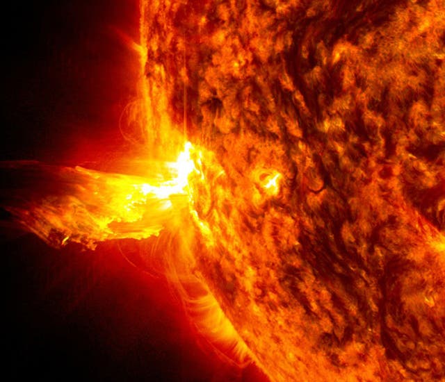 <p>A solar flare captured by Nasa's Solar Dynamics Observatory</p>
