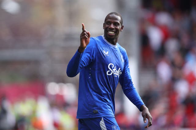 <p>Everton's Abdoulaye Doucoure celebrates against Nottingham Forest</p>