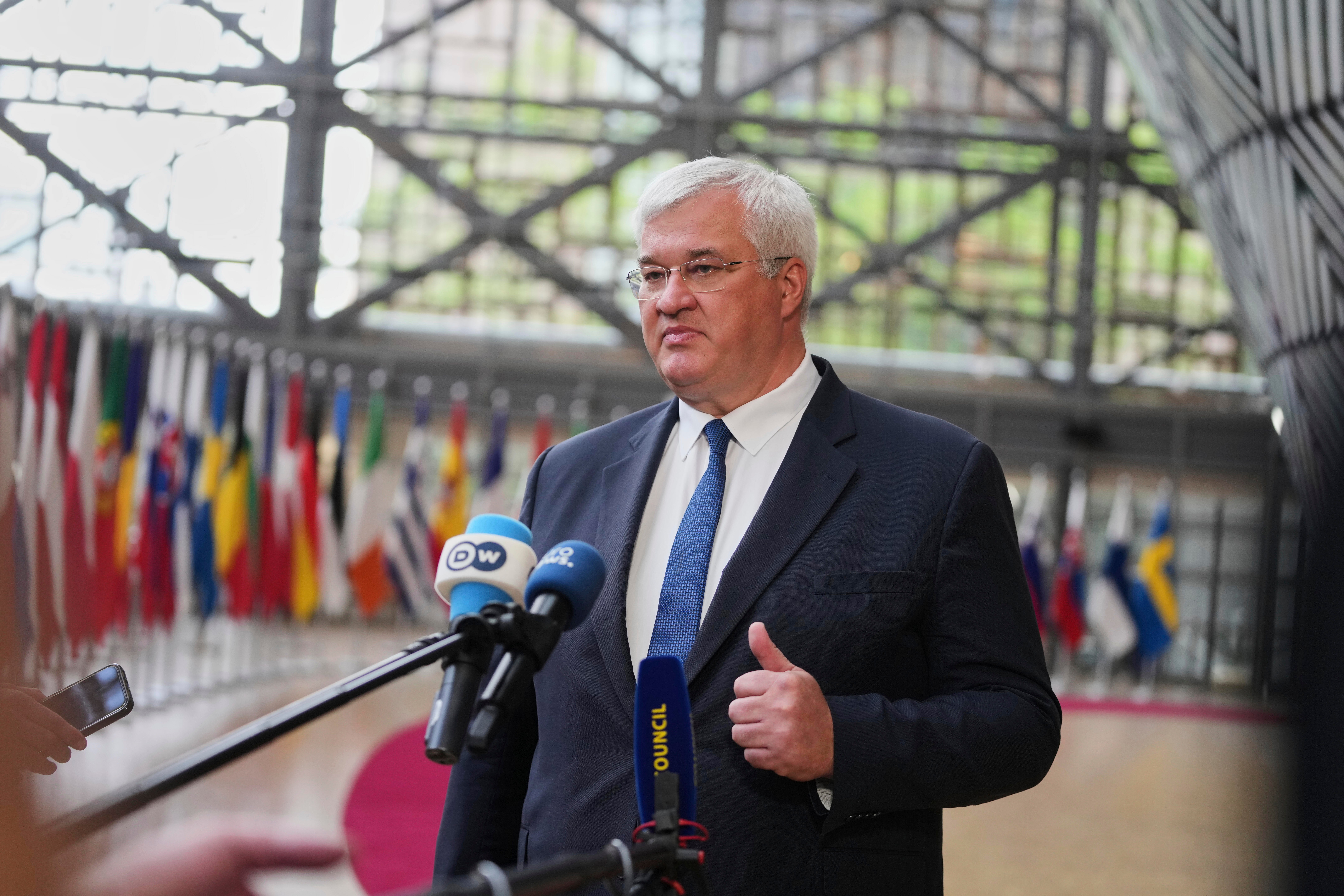Ukraine's foreign minister Andrii Sybiha arrives for a meeting of EU foreign ministers at the European Council building in Brussels