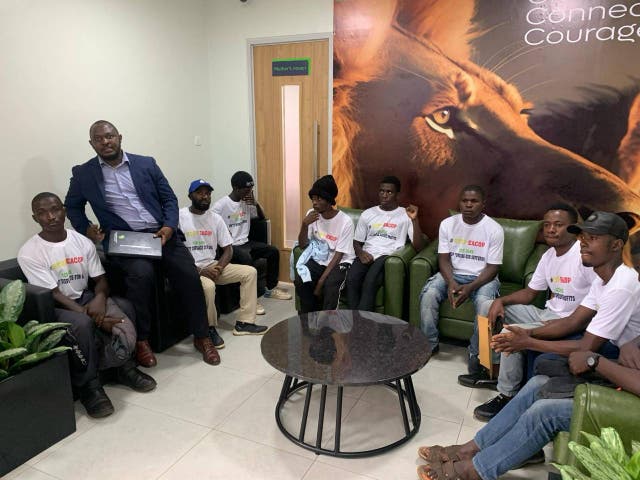 <p>StopEACOP activists in the KCB Uganda basement</p>