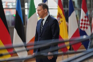 Polish Foreign Minister Radoslav Sikoreski arrives for a meeting of the European Union Foreign Ministers in May