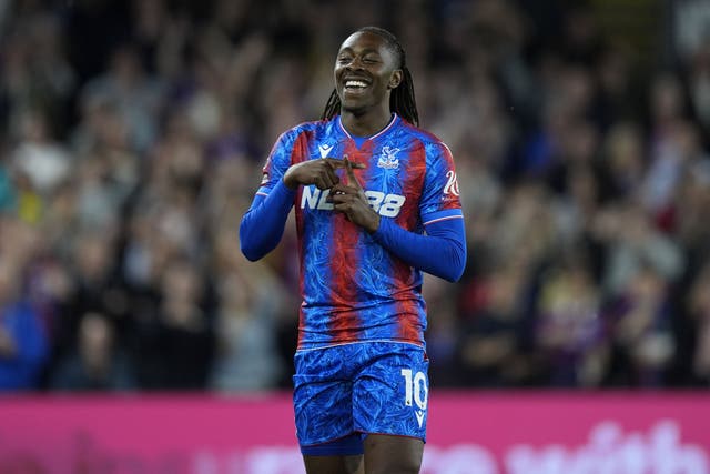 Eberechi Eze celebrates scoring Palace’s fourth goal (Jordan Pettitt/PA)