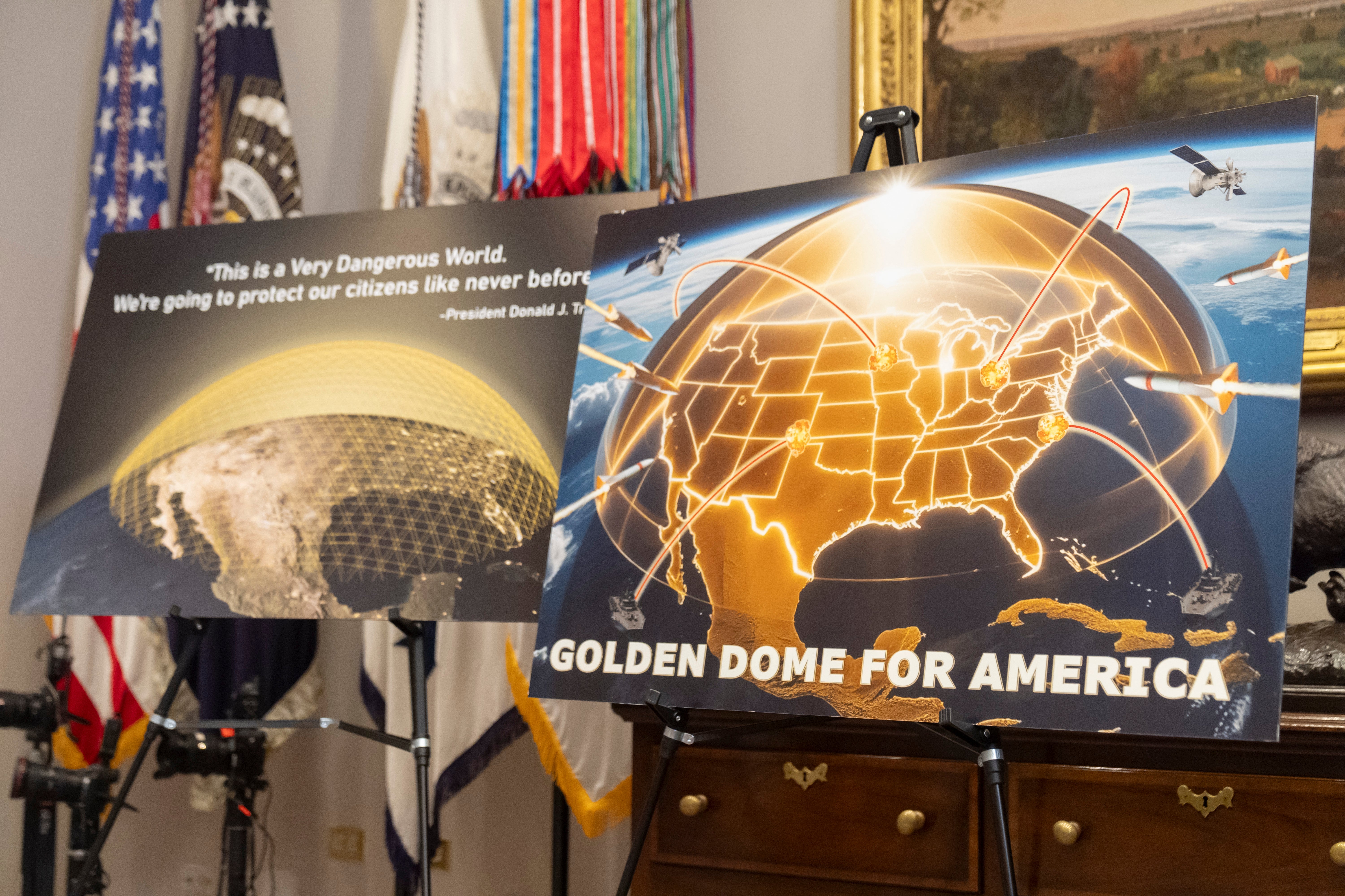 Props illustrating the projects on display in the Oval Office