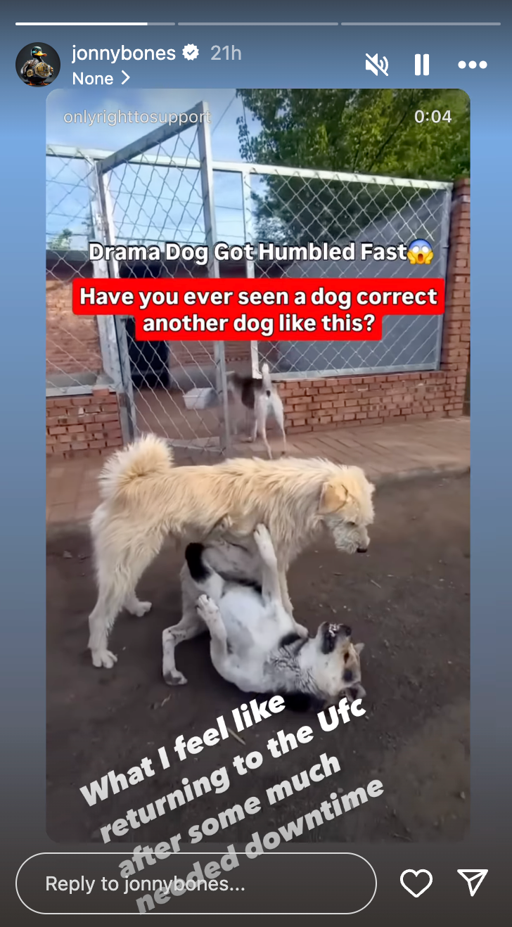 Jon Jones shares an Instagram story seemingly referencing his attitude towards a fight with Tom Aspinall