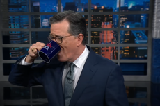 Stephen Colbert does literal spit-take while trolling CBS corporate bosses over potential ‘bribe’ of Trump