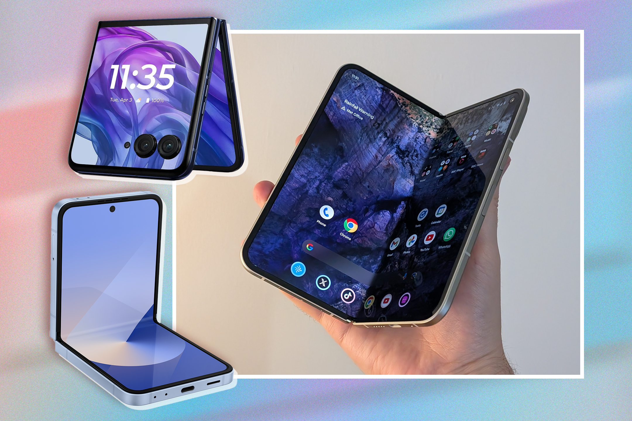 There are two main types of folding phone: the classic clamshell style and the larger book style