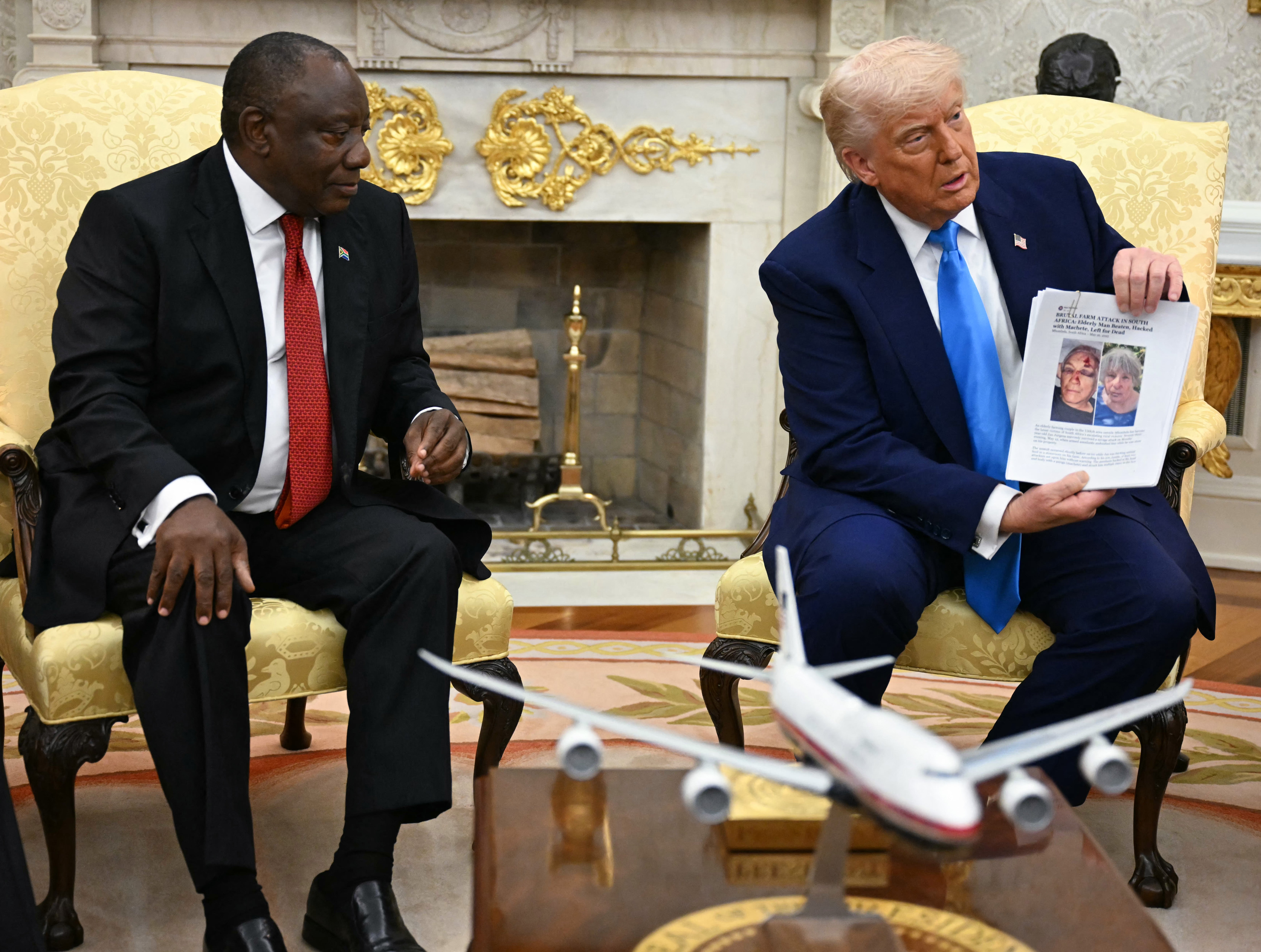 President Donald Trump suprised the South African President with so-called evidence of genoicide happening in the country.