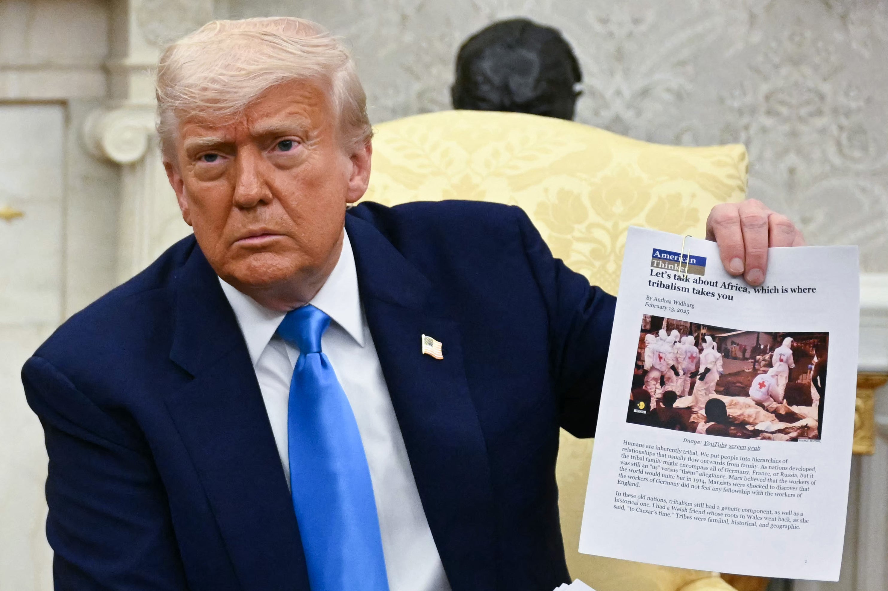 President Donald Trump claims that video and printed articles that he presented in the Oval Office were 