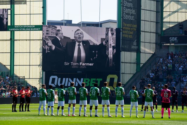 Tributes were paid to former Hibernian owner Sir Tom Farmer at Easter Road on Saturday (Jane Barlow/PA)