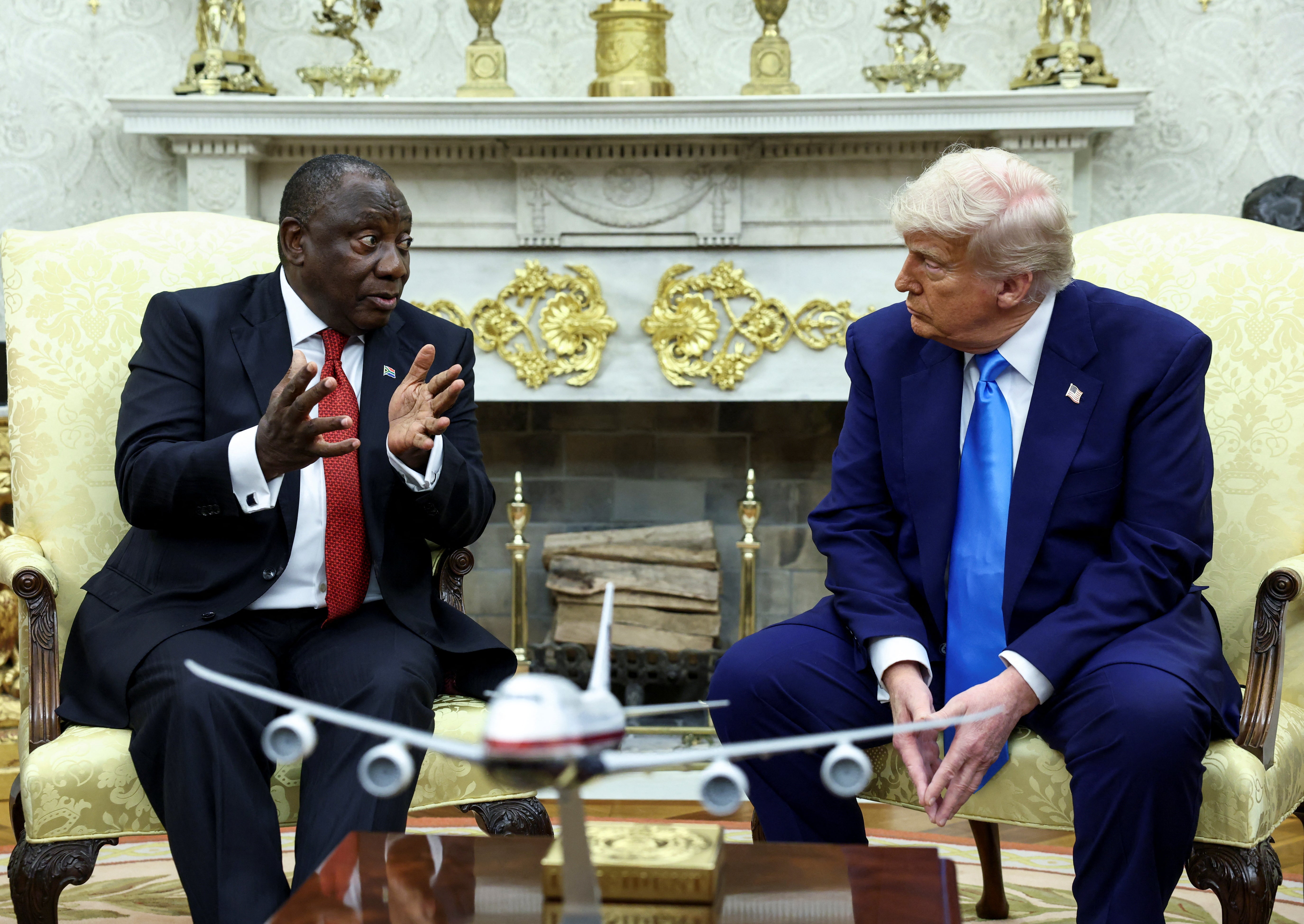 Trump’s apparent bald spot was visible during a meeting in the Oval Office Wednesday with South African President Cyril Ramaphosa.