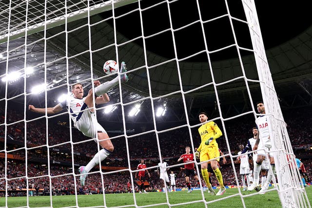 <p>Van de Ven won Tottenham the Europa League with his goal-line clearance</p>