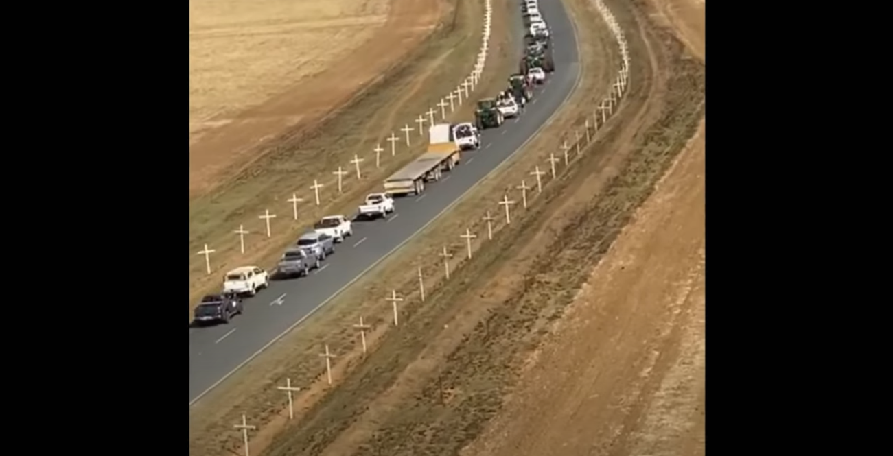 Hundreds of cars drove down a street to show support for two South African farmers who were murdered in 2020. Donald Trump claimed that this was that