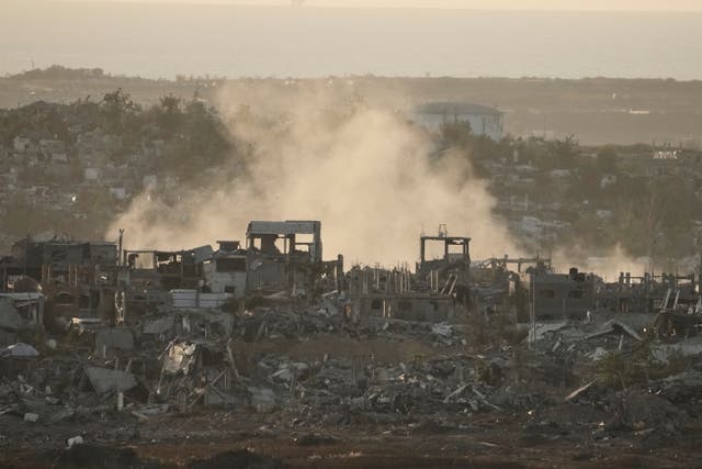 <p>Smoke rises following an Israeli army bombardment in Gaza Strip</p>