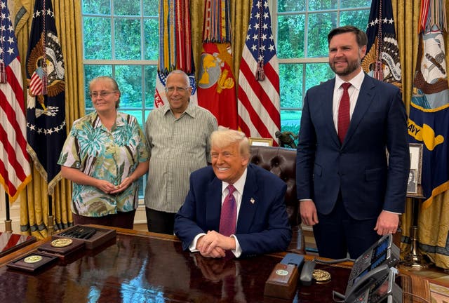 <p>Louis Preovst (second left) and his wife Deborah were photographed in the Oval Office besides Donald Trump and JD Vance on Tuesday  </p>