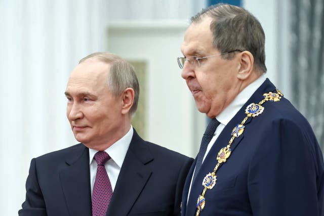 <p>Russian President Vladimir Putin, left, with his Foreign Minister Sergey Lavrov </p>
