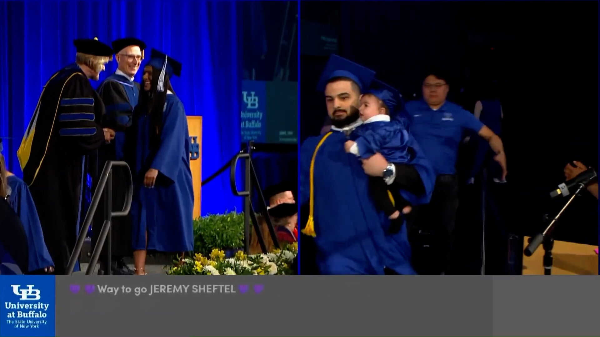 <p>Dad rushes past security to receive diploma on stage with infant son</p>