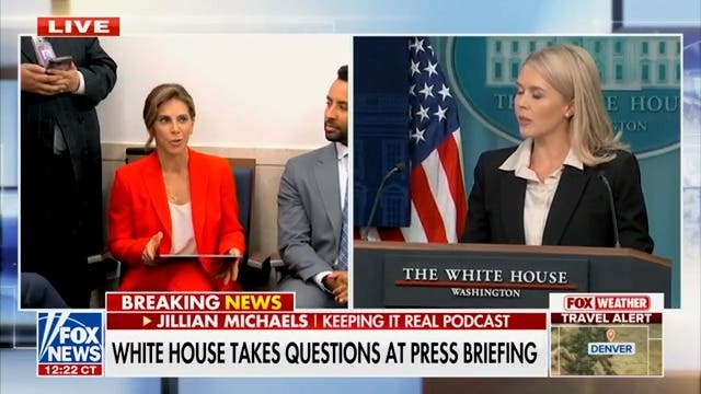 <p>Fitness trainer and podcast host Jillian Michaels asks the first question at Thursday's White House press briefing as a "new media" member.</p>