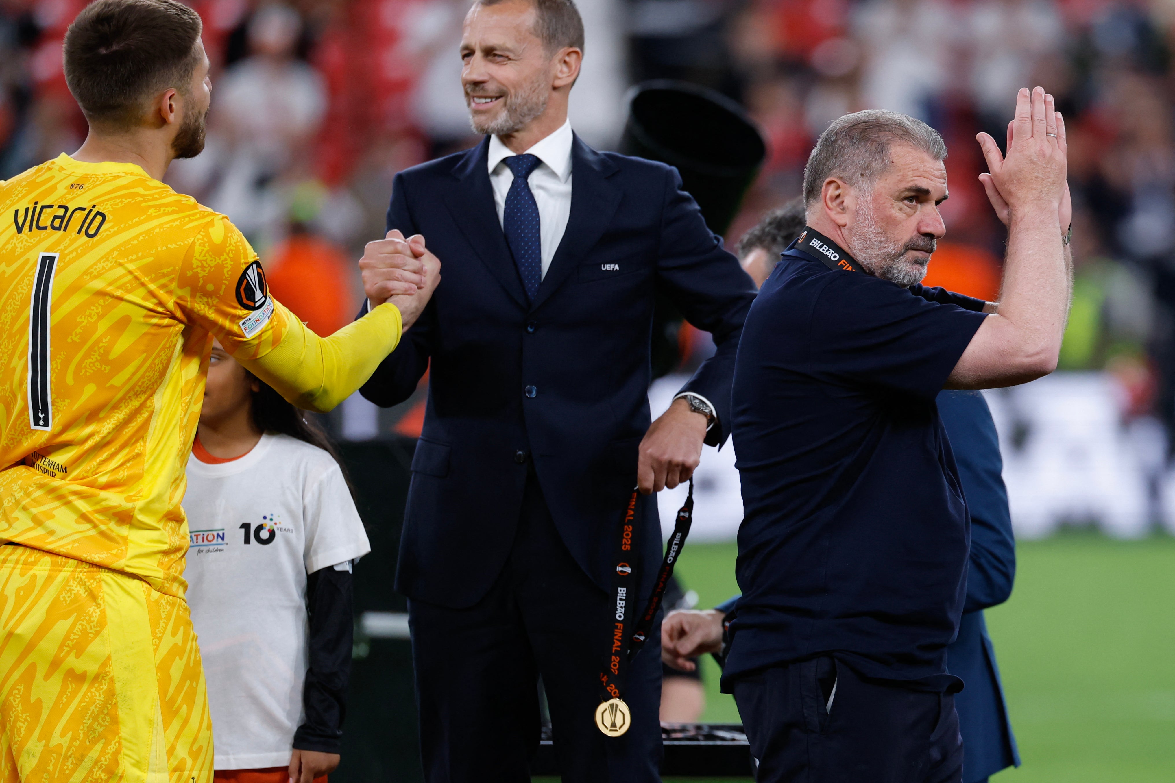 Aleksander Ceferin handed out medals to Tottenham players before the trophy lift