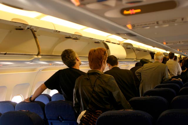 <p>Passengers regularly queue down the aisle in a bid to be the first to baggage claim</p>