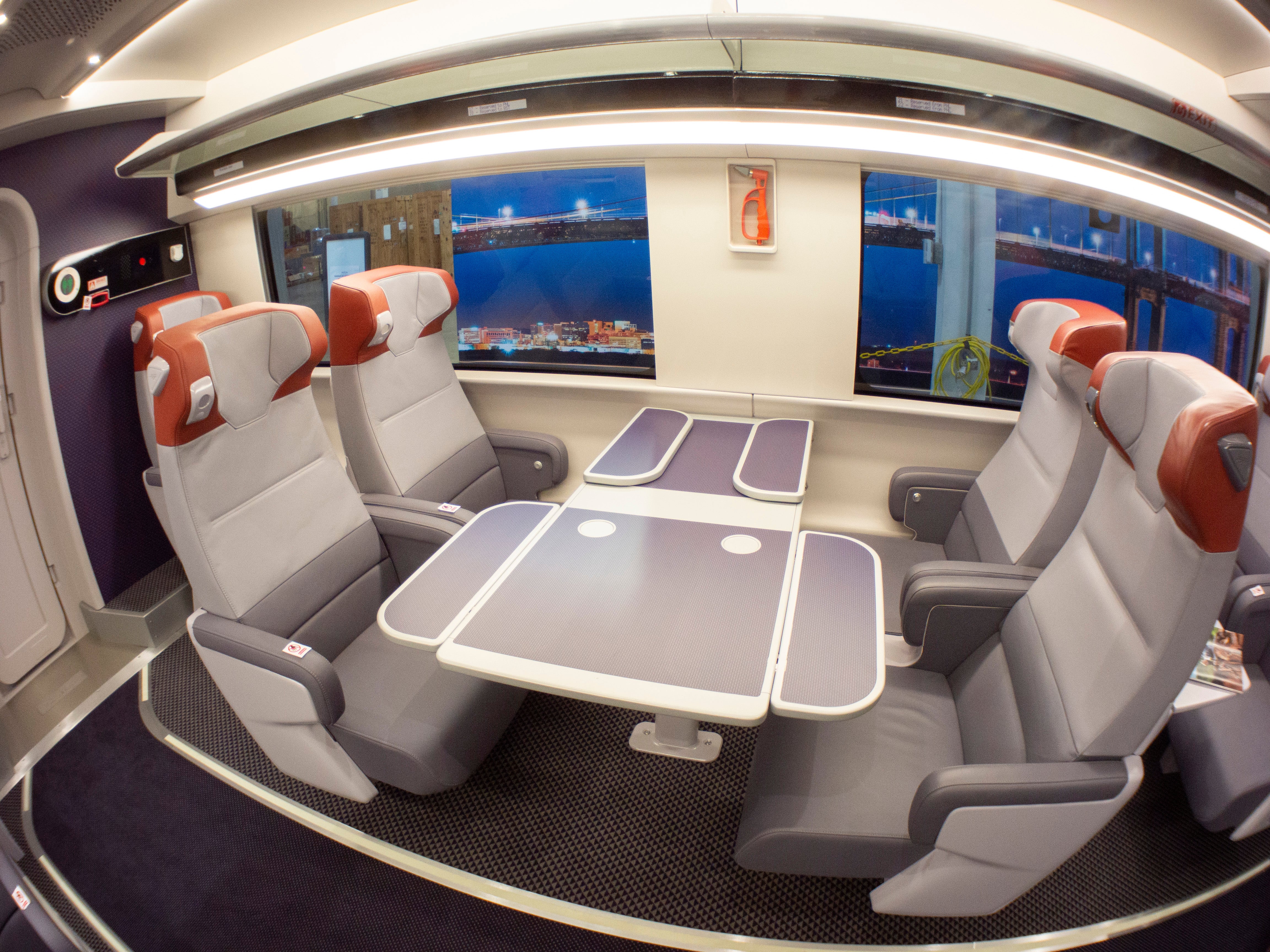 Pictured here is a first-class Acela car. The high-speed Amtrak train will soon be operating between Washington DC and Boston via New York