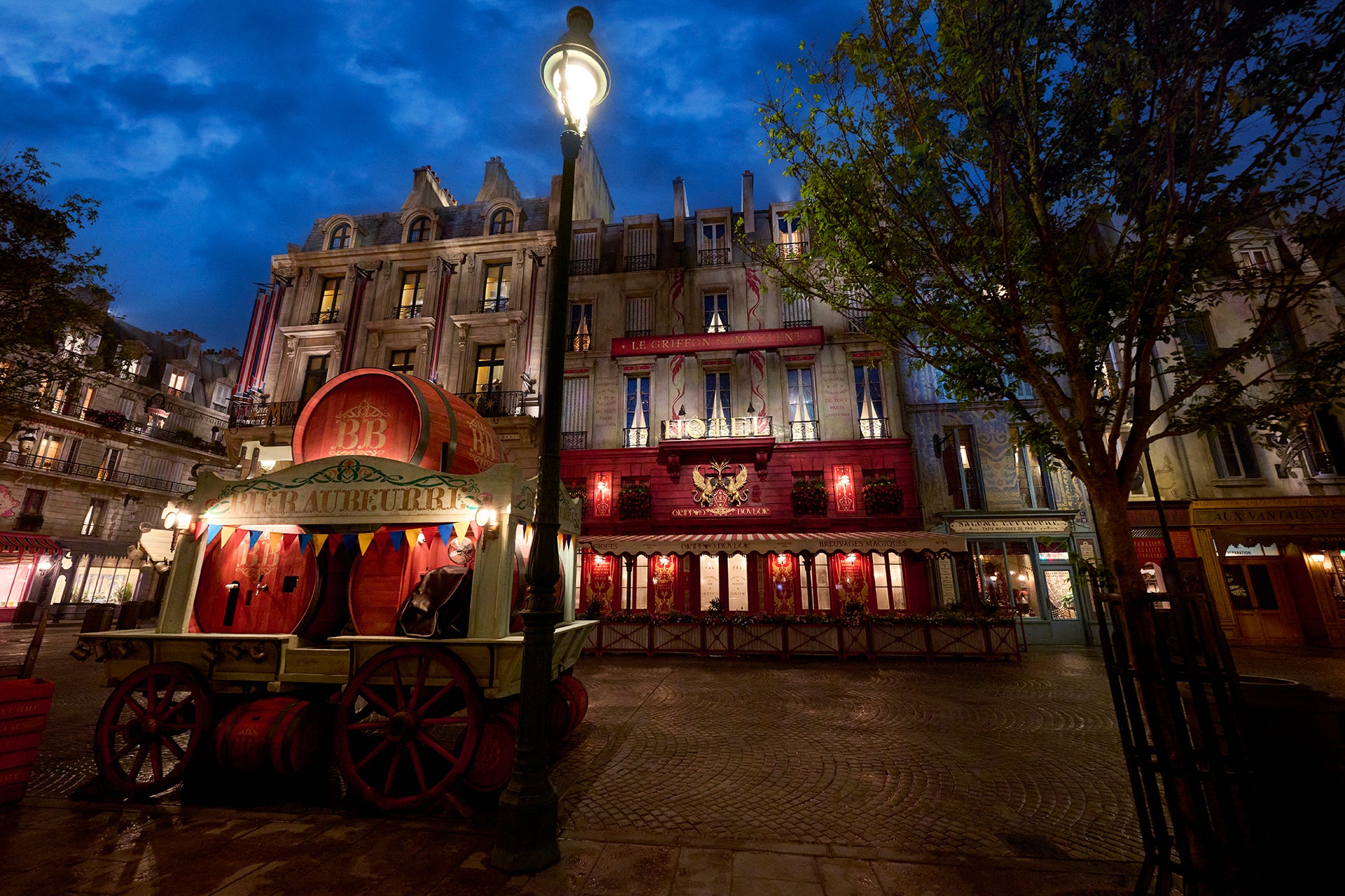 The Harry Potter land is set in 1920s wizarding Paris from Warner Bros. Pictures' Fantastic Beasts films and the British Ministry of Magic from the Harry Potter film series