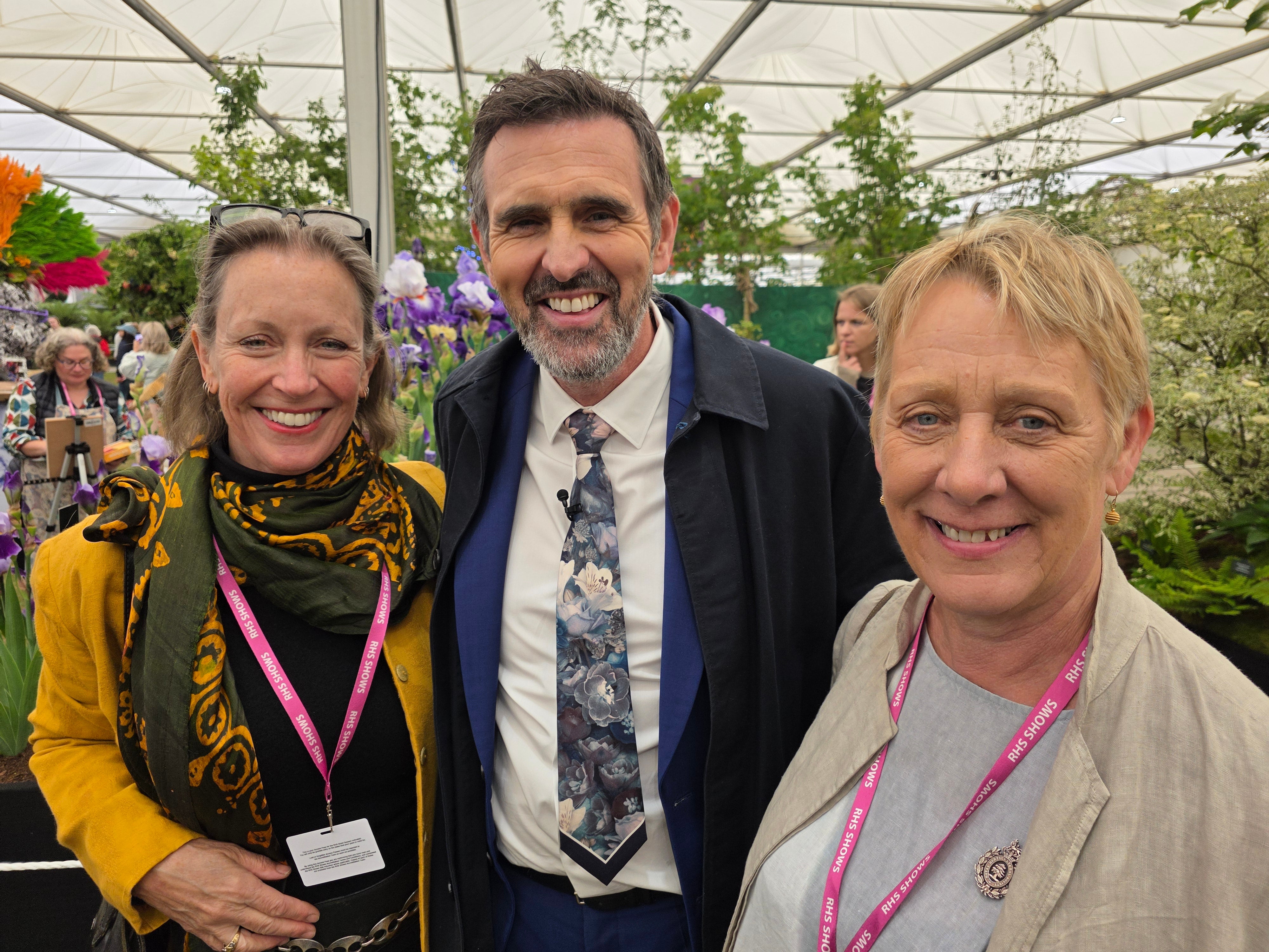 <p>Frieda Hughes with Claire Austin and Adam Frost</p>