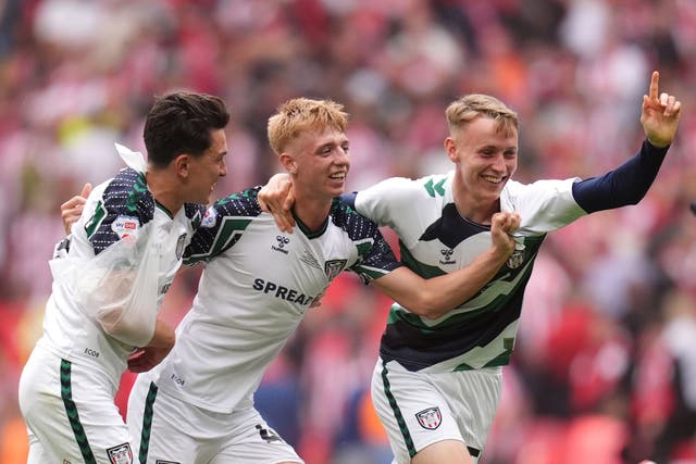 Tommy Watson (centre) scored the decisive goal as Sunderland beat Sheffield United 2-1 in the Sky Bet Championship play-off final (John Walton/PA)