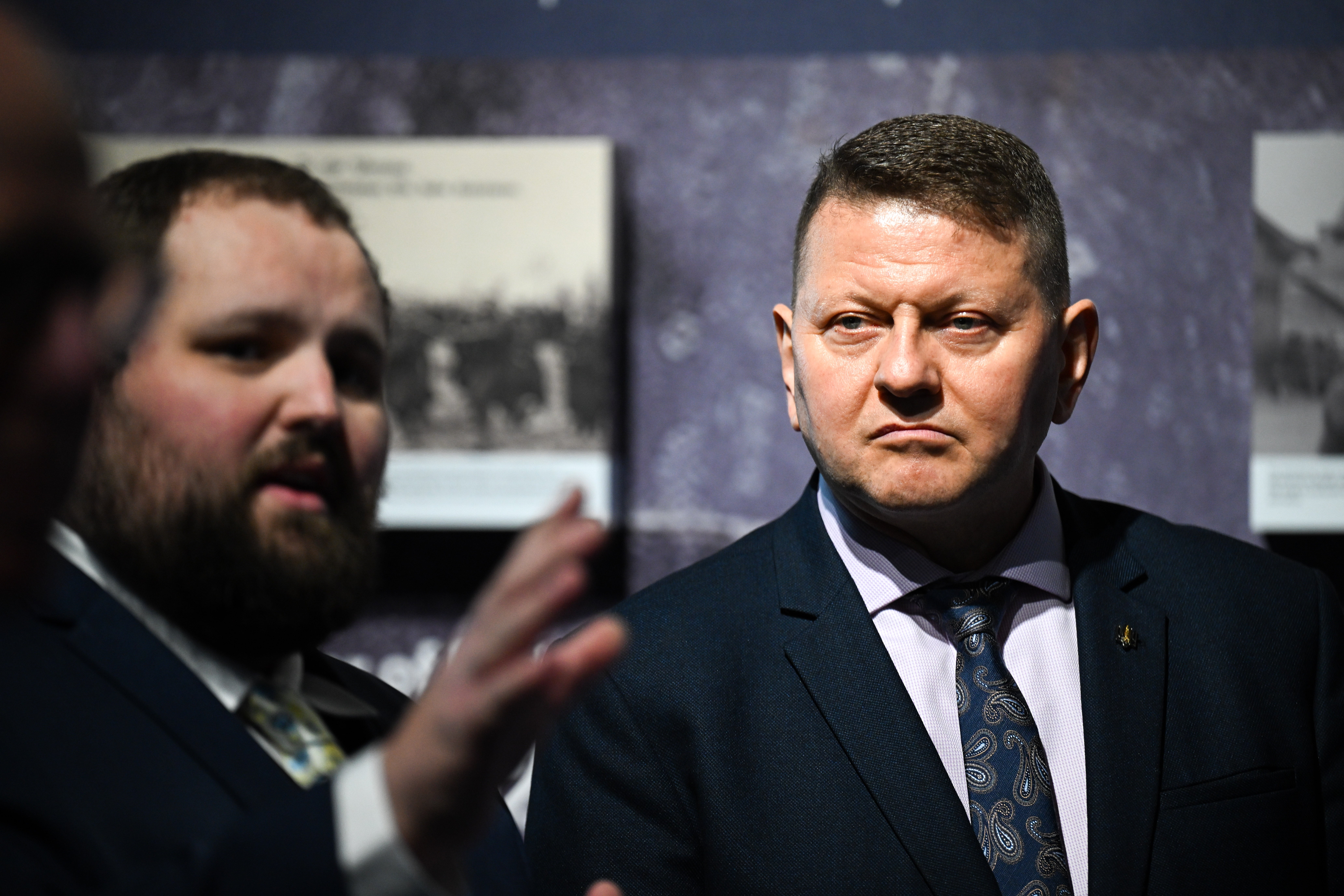 General Valerii Zaluzhnyi, ambassador extraordinary and plenipotentiary of Ukraine to the United Kingdom and former commander-in-chief of the Armed Forces of Ukraine looks around the exhibition, at the Tank museum in Bovington, Dorset