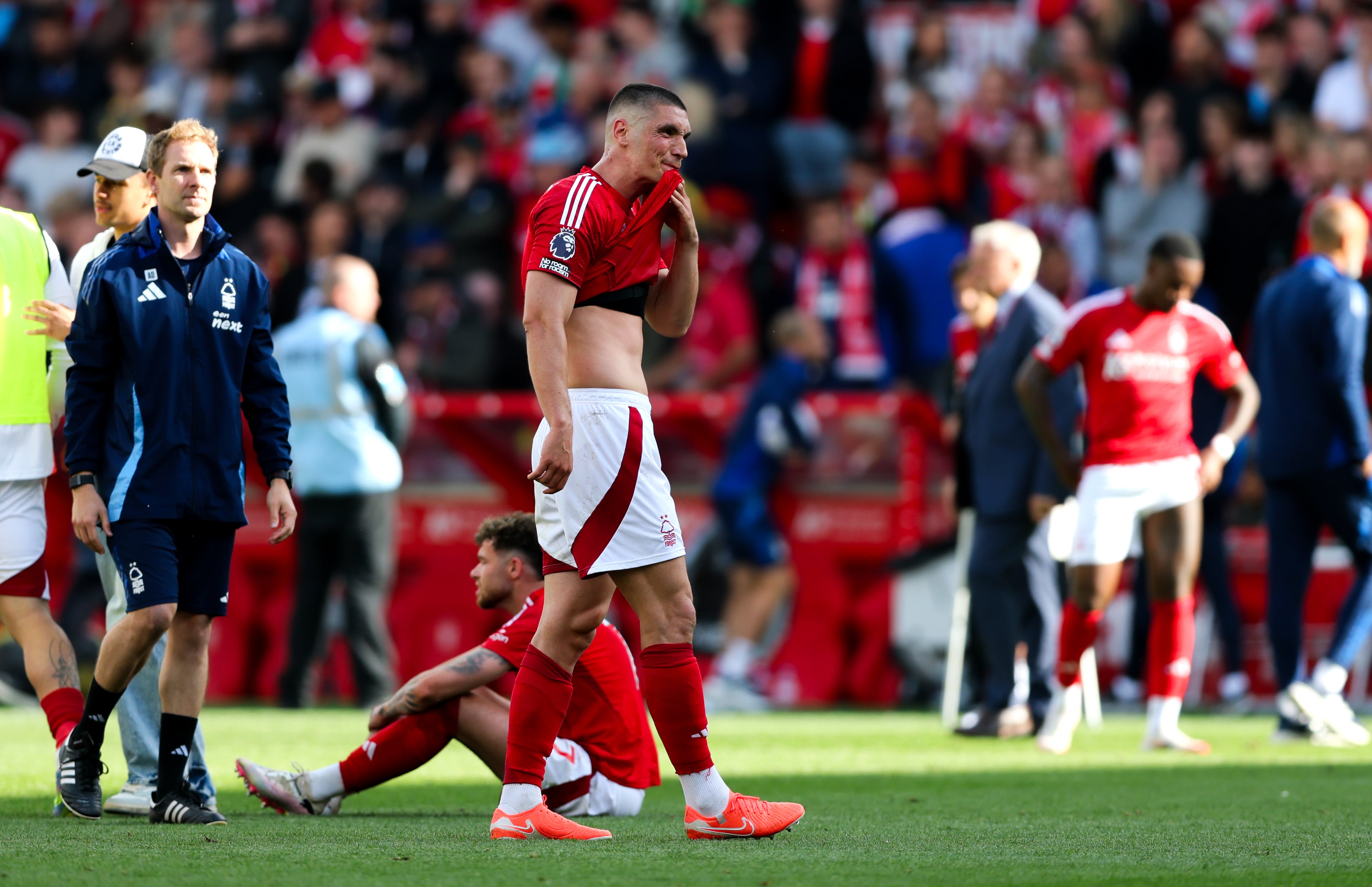 Nottingham Forest's Nikola Milenkovic looks dejected