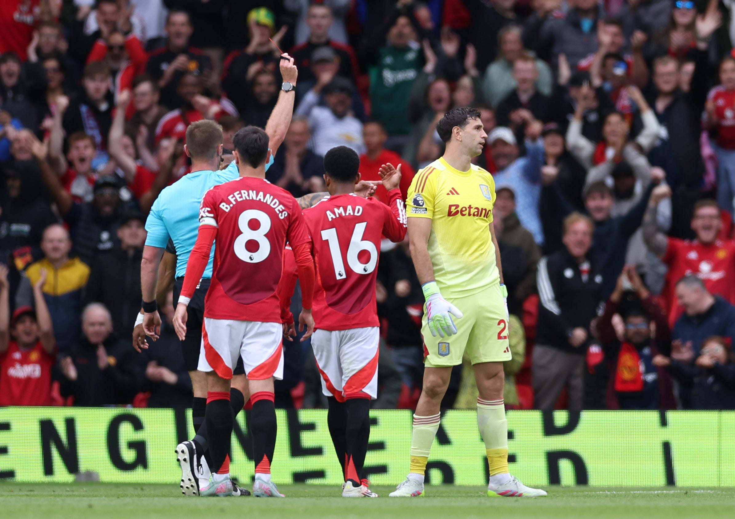 Emi Martinez's red card reduced Aston Villa to 10-men in their must-win clash with Man Utd