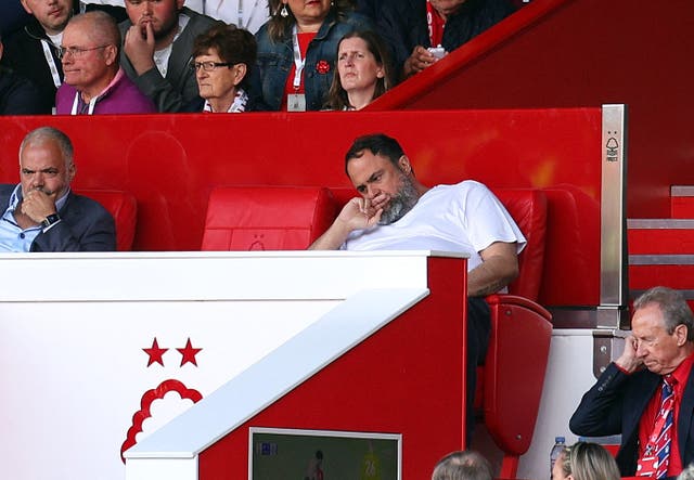 <p>Nottingham Forest owner Evangelos Marinakis in the stands</p>